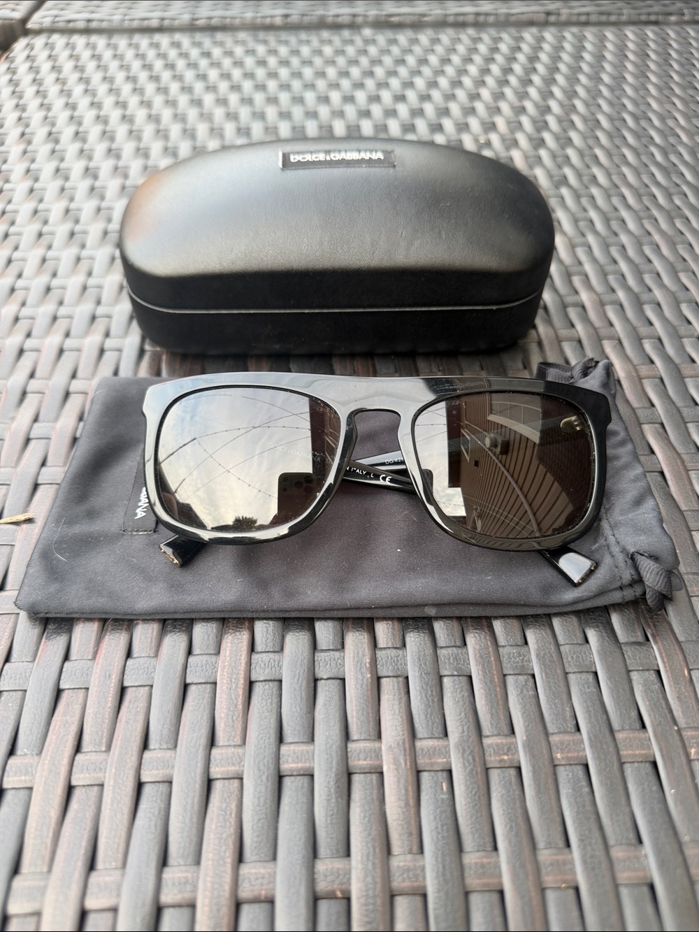Dolce & Gabbana Glossy Black Sunglasses with Case & Pouch